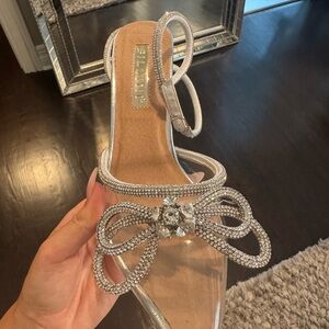 Billini Silver Heels with Rhinestone Bow